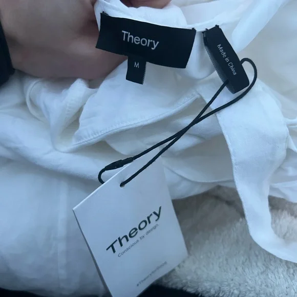 NWT THEORY Ventura Tie Back Stripe Cotton Midi Dress in white - Picture 6 of 9